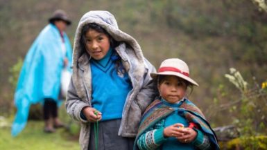 Meeting children on the Lares Valley Trek