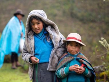 Meeting children on the Lares Valley Trek